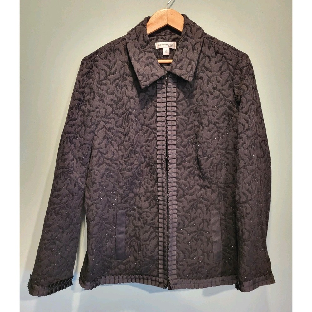 Coldwater Creek Black Sparkle Ruffle Trim Lined Blazer Jacket Sz 1X